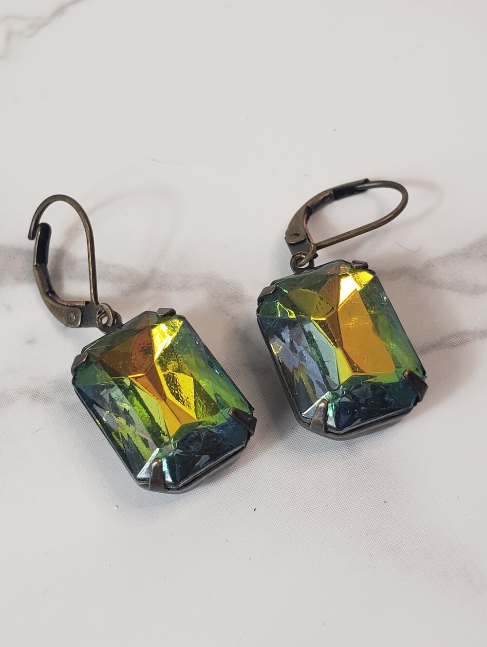 Rainbow Crystal Dangling Leverback Earrings